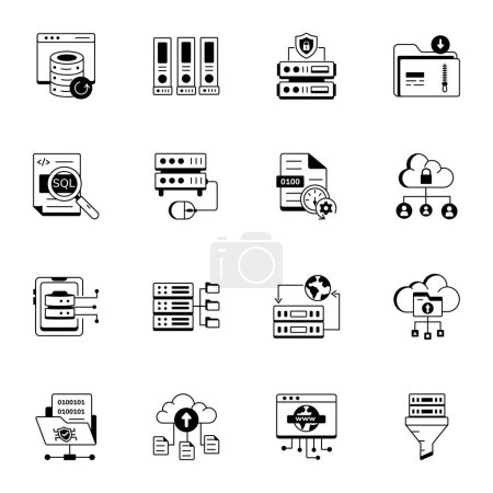 Ilustración de Conjunto de iconos de línea relacionados con computación en nube, servicios en la nube, servidor, seguridad cibernética, transformación digital - Imagen libre de derechos