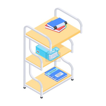 Illustration for Isometric shelf with books and notebooks, vector illustration simple design - Royalty Free Image