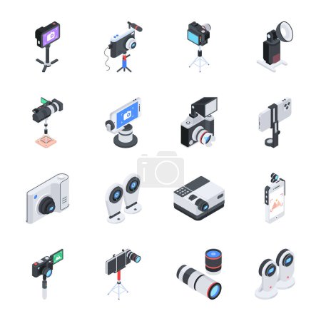Illustration for Isometric flat Icon of Vlogging Equipment - Royalty Free Image