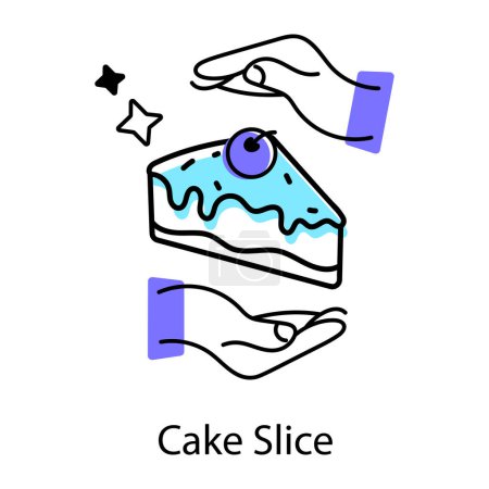 Téléchargez les illustrations : Trancher ayant la garniture de cerise et la crème est tranche de gâteau - en licence libre de droit