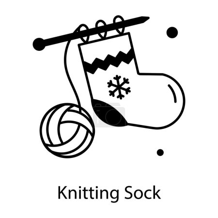 Téléchargez les illustrations : Chaussette de tricot, fil pour Noël sur blanc - en licence libre de droit
