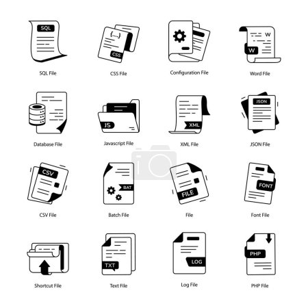Téléchargez les illustrations : Ensemble d'icônes de ligne vectorielle de gestion de flux de documents - en licence libre de droit