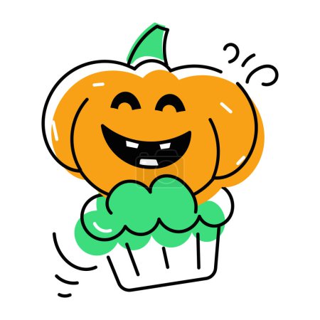 Ilustración de Calabaza de Halloween, Jack o linterna icono de dibujos animados con cupcake - Imagen libre de derechos