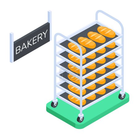 Téléchargez les illustrations : Shelf with fresh bread, vector illustration simple design - en licence libre de droit