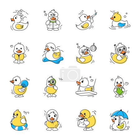 Téléchargez les illustrations : Icônes doodle de canard - en licence libre de droit