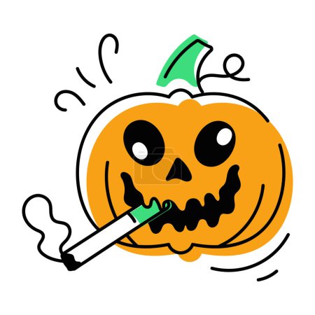 Ilustración de Calabaza de Halloween, Jack o linterna icono de dibujos animados con el cigarrillo - Imagen libre de derechos