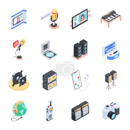 Illustration for Isometric Set of Webinar and Podcast Icons - Royalty Free Image