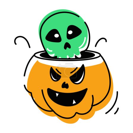 Ilustración de Calabaza de Halloween, gato o linterna icono de dibujos animados con cráneo - Imagen libre de derechos