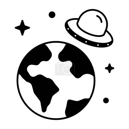 Téléchargez les illustrations : Planète Terre et icône ufo. illustration vectorielle - en licence libre de droit