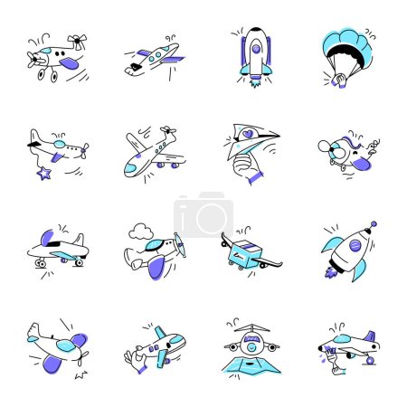 Illustration for Bundle of Air Travel Doodle Icons - Royalty Free Image