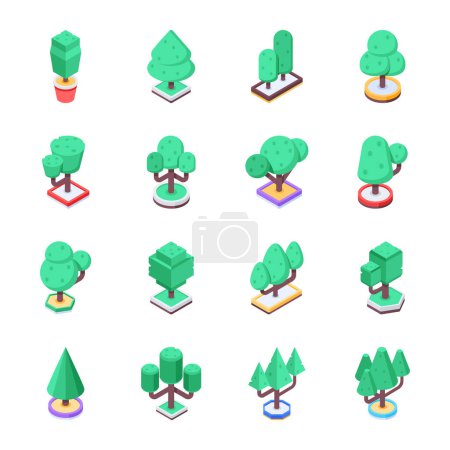 Trendy Garden Trees Isometric Icons
