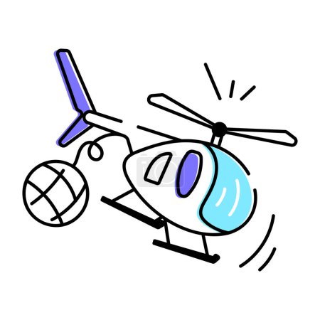 Téléchargez les illustrations : Illustration vectorielle de contour d'icône volant hélicoptère - en licence libre de droit