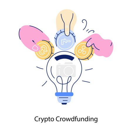 Illustration for Crowdfunding concept icon. Payment to promote project. Receive fund money. Investing money in start up company idea thin line illustration. Vector isolated outline RGB color drawing - Royalty Free Image