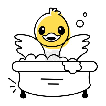 Téléchargez les illustrations : Jolie icône de gribouillage d'un canard prenant son bain isolé sur fond blanc - en licence libre de droit