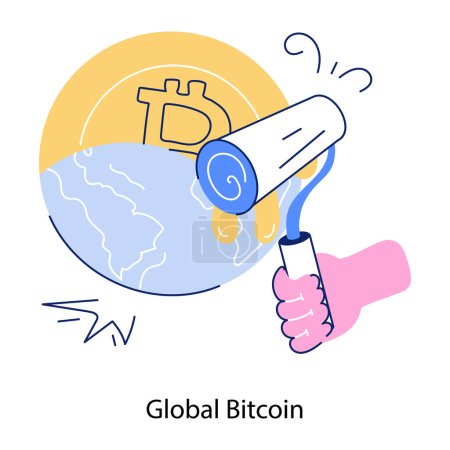 Illustration for Global bitcoin vector in editable filled style - Royalty Free Image
