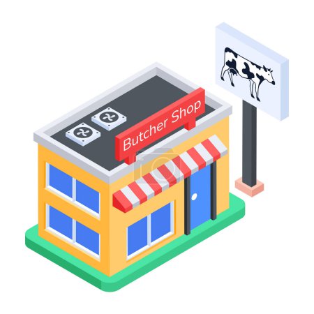 Illustration for Butcher shop icon. Isometric of street shop vector icon for web design isolated on white background - Royalty Free Image