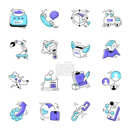 Bundle of Supply Chain Management Doodle Icons