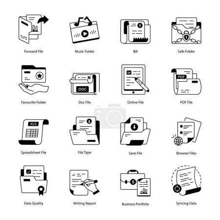 Ilustración de Conjunto de iconos de la línea vectorial de gestión de flujo de documentos - Imagen libre de derechos