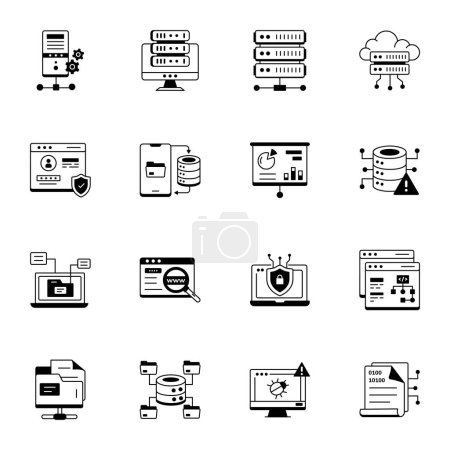 Illustration for Set of line icons related to cloud computing, cloud services, server, cyber security, digital transformation - Royalty Free Image