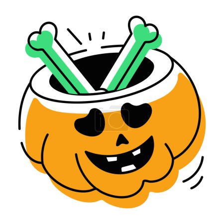 Ilustración de Calabaza de Halloween, Jack o linterna icono de dibujos animados con huesos - Imagen libre de derechos