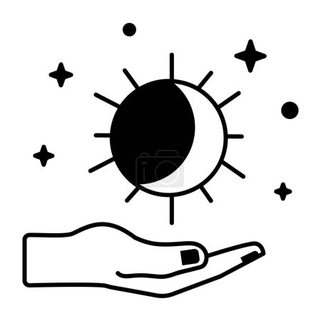 Ilustración de Sol y la luna con las estrellas en el icono de la mano, ilustración vectorial - Imagen libre de derechos