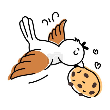 Ilustración de Lindo pajarito marrón con galleta - Imagen libre de derechos