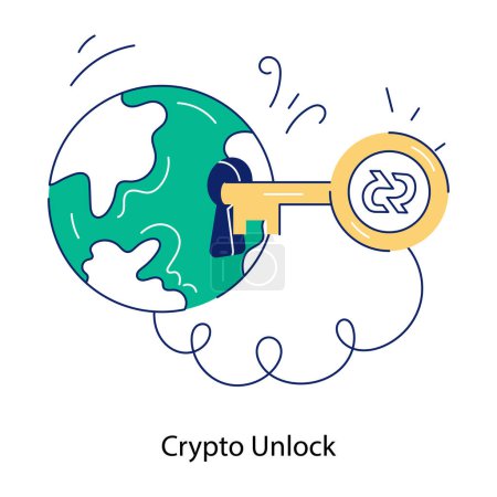 Téléchargez les illustrations : Crypto déverrouiller icône vectorielle sur fond blanc - en licence libre de droit
