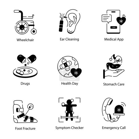 Téléchargez les illustrations : Bundle of Healthcare Service Icônes linéaires - en licence libre de droit