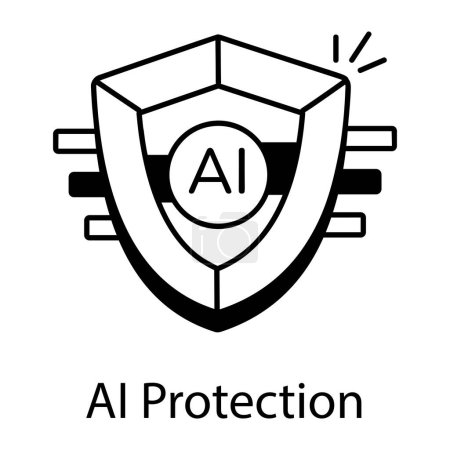 Illustration for AI protection black and white vector icon - Royalty Free Image