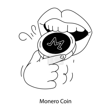 Lips bitting Monero coin. Vector simple illustration 