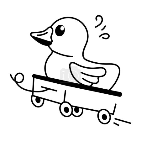 Téléchargez les illustrations : Mignon canard dessin animé sur chariot isolé - en licence libre de droit