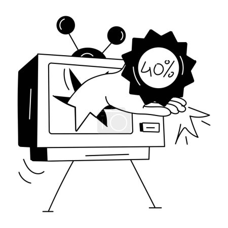 Illustration for TV screen and percent discount symbol cartoon icon - Royalty Free Image