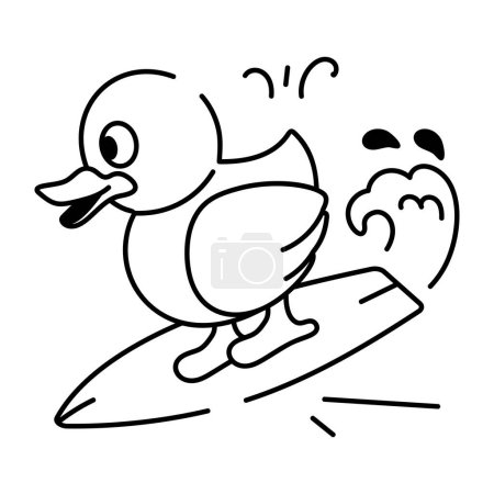 Téléchargez les illustrations : Illustration vectorielle de canard dessin animé sur planche de surf - en licence libre de droit