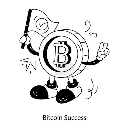 Téléchargez les illustrations : Illustration de dessin animé de succès Bitcoin icône - en licence libre de droit