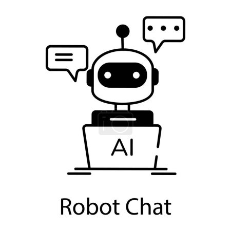 Illustration for Robot chat black and white vector icon - Royalty Free Image