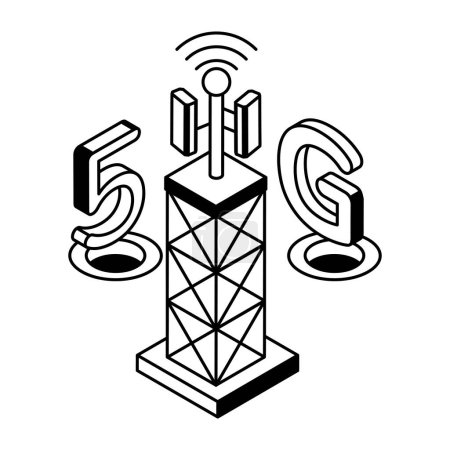 Ilustración de 5g concepto de conexión a Internet, estilo de esquema, ilustración de vectores - Imagen libre de derechos