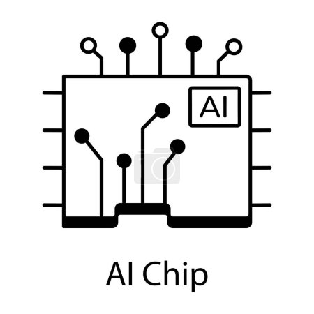 Illustration for AI chip black and white vector icon - Royalty Free Image