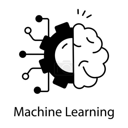 Illustration for Machine learning black and white vector icon - Royalty Free Image