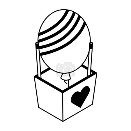 Téléchargez les illustrations : Ballon à hélium avec icône de boîte, illustration vectorielle isolée sur fond blanc - en licence libre de droit