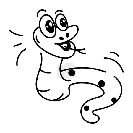 Téléchargez les illustrations : Dessin animé gribouille drôle serpent sur fond blanc, illustration vectorielle - en licence libre de droit