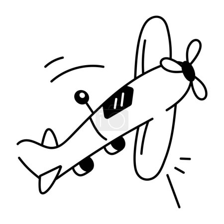 Téléchargez les illustrations : Illustration vectorielle dessinée à la main mignonne de l'avion volant - en licence libre de droit