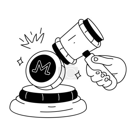 Monero coin and gavel icon. Cryptocurrency regulation concept