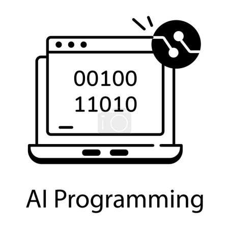 Illustration for AI programming black and white vector icon - Royalty Free Image