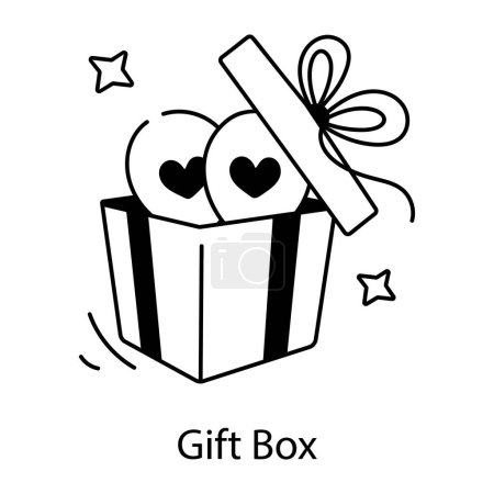 Illustration for Vector gift box icon. hand drawn doodle illustration. black outline isolated on a white background for valentine 's day, valentine - Royalty Free Image