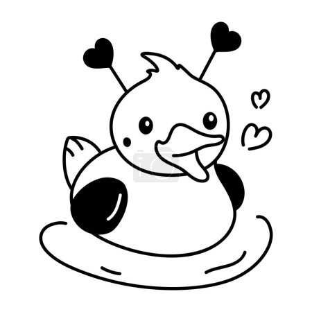 Ilustración de Bonito garabato icono de pato con corazones - Imagen libre de derechos