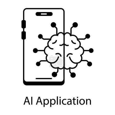 Illustration for AI application black and white vector icon - Royalty Free Image