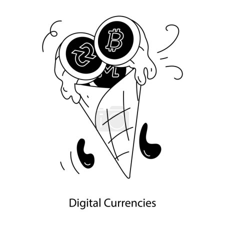 Téléchargez les photos : Crypto-monnaies sur la crème glacée, illustration vectorielle conception simple - en image libre de droit