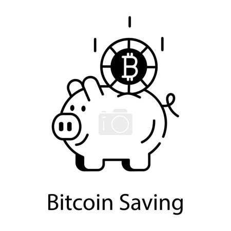 Illustration for Bitcoin saving black and white vector icon - Royalty Free Image