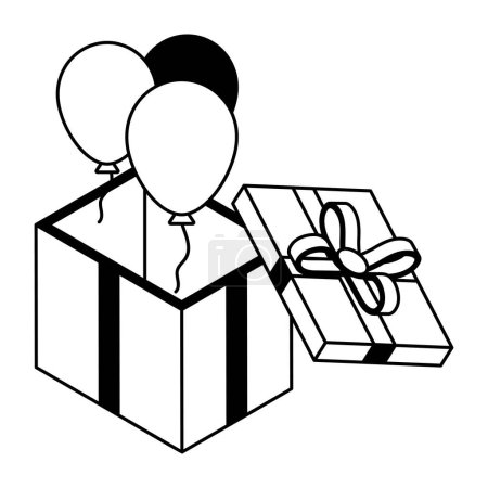 Téléchargez les illustrations : Coffret cadeau avec ballons à hélium, illustration vectorielle - en licence libre de droit