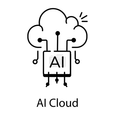 Illustration for AI cloud black and white vector icon - Royalty Free Image